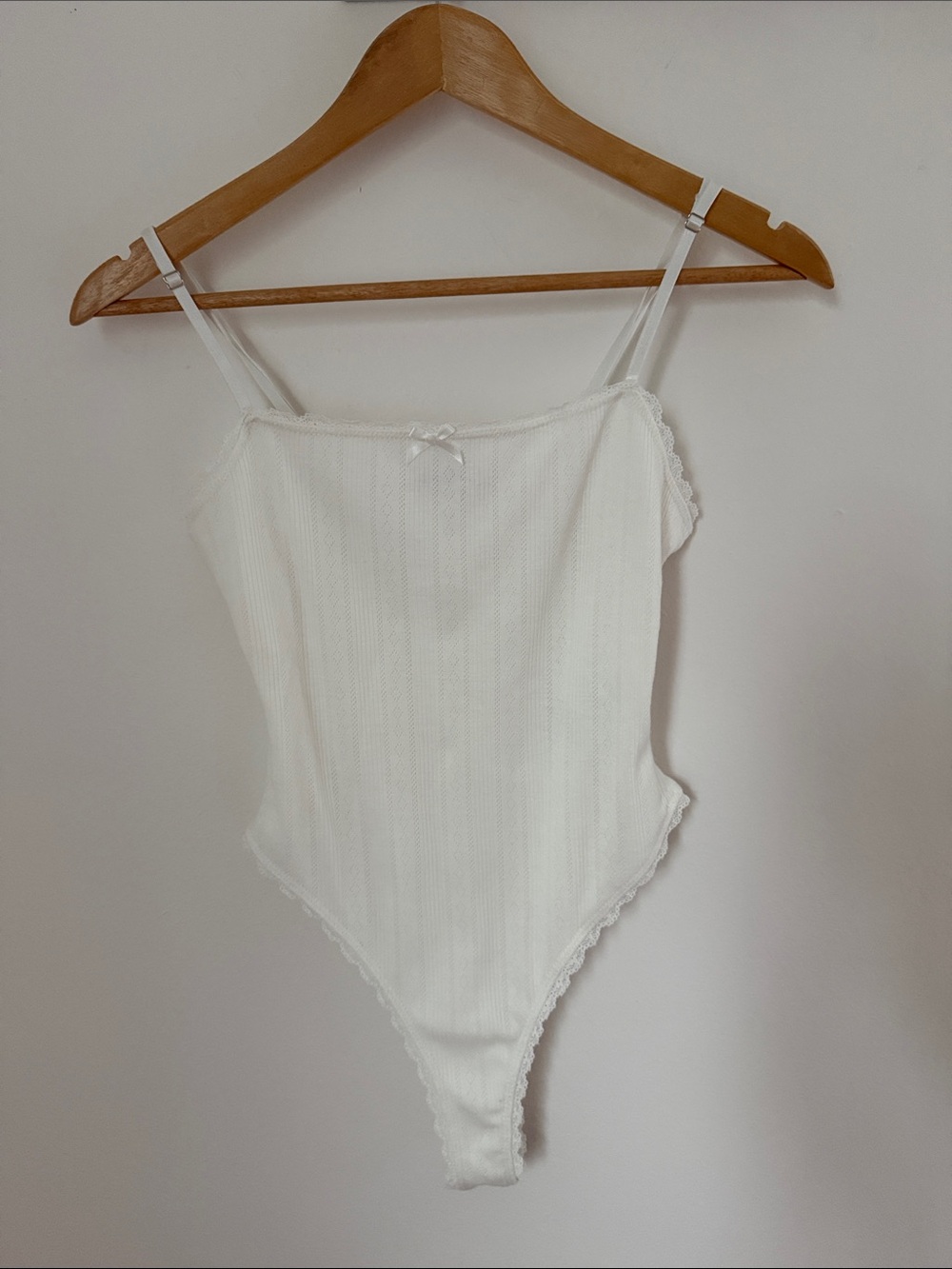 editlisted wedding bridal lace White Ribbed Lace-Trim thong Bodysuit size small